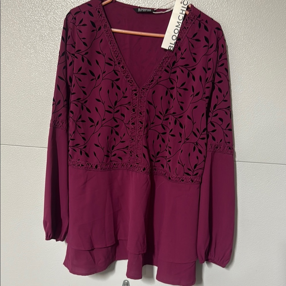 BloomChic Red Graphic Long Sleeve Blouse
